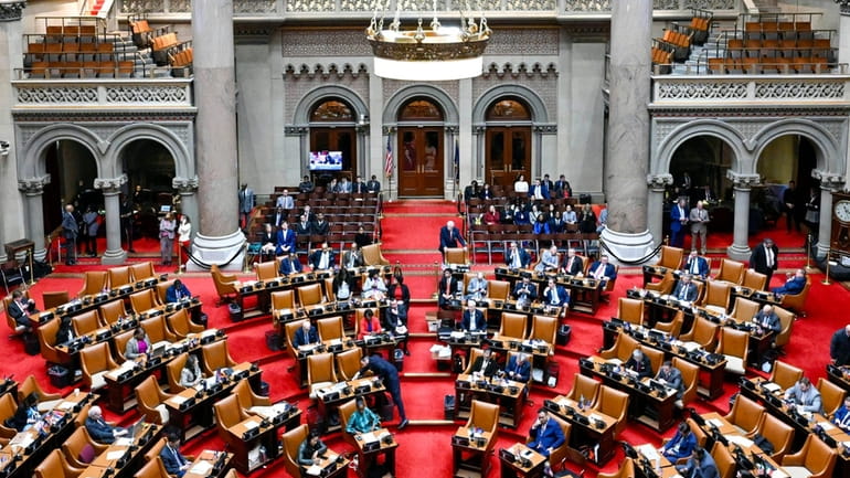 The New York state Assembly Chamber during a legislative session...