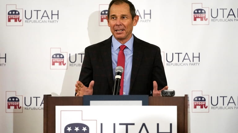 Utah's 3rd Congressional District Republican incumbent John Curtis speaks during...