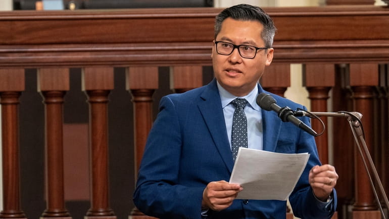 FILE – Republican Assemblymember Vince Fong speaks on the floor...
