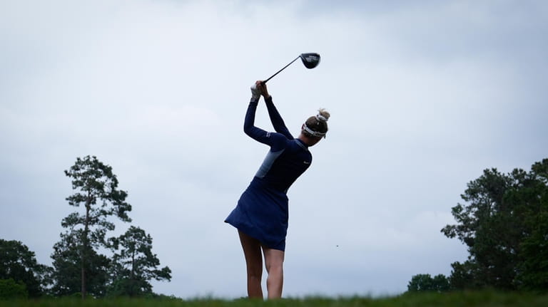 Nelly Korda follows her shot on the sixth tee during...