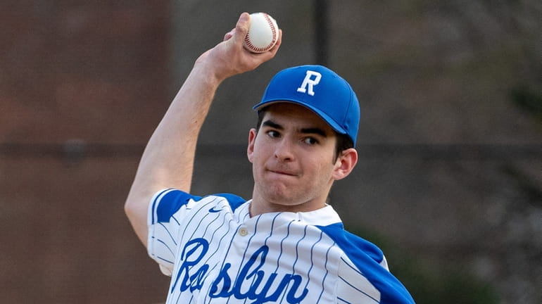 Roslyn's Lucas Weisser pitches on Monday April 8, 2024.
