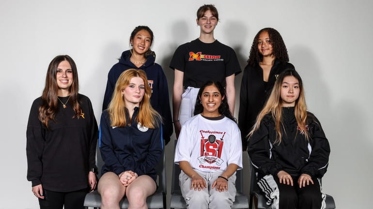 Newsday's 2023 All-Long Island girls fencing team. Front row, from...