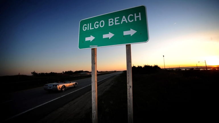 A sign along the Ocean Parkway points to Gilgo Beach...