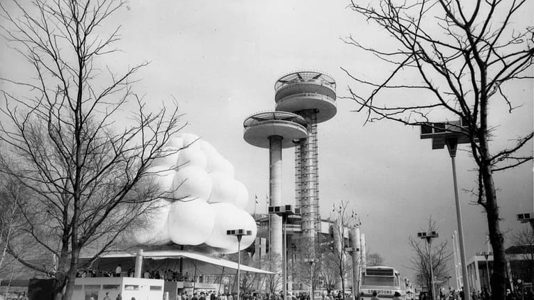 The towers of the New York State Pavilion soar above...
