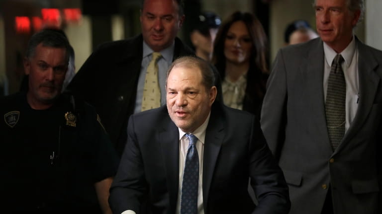 Harvey Weinstein arrives at a Manhattan courthouse for jury deliberations...
