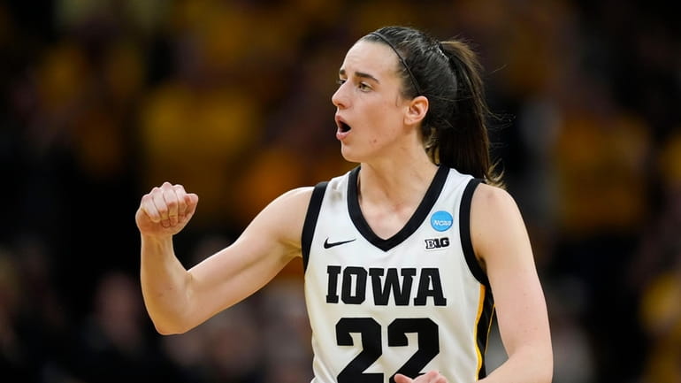 Iowa guard Caitlin Clark reacts in the second half of...