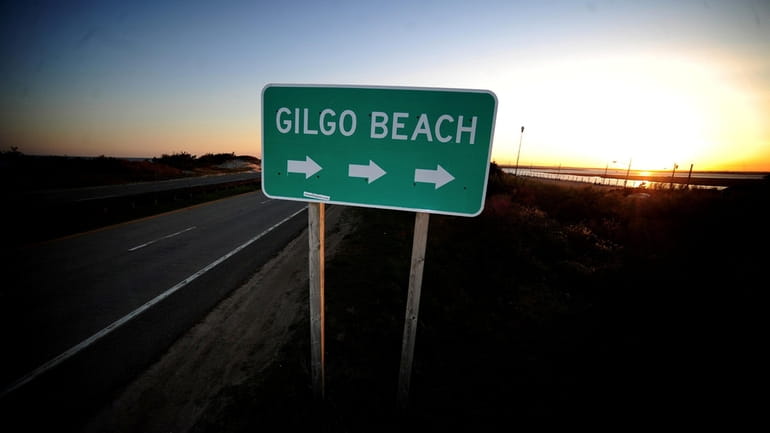 An image of the Gilgo Beach sign sits along the...
