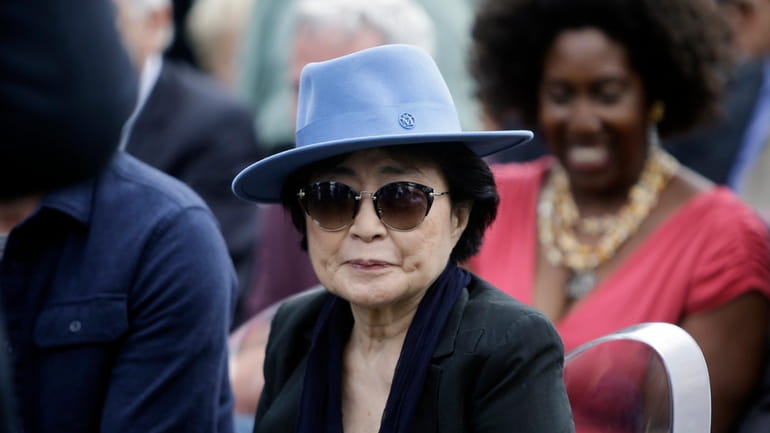 Yoko Ono appears before the dedication ceremony for her permanent...