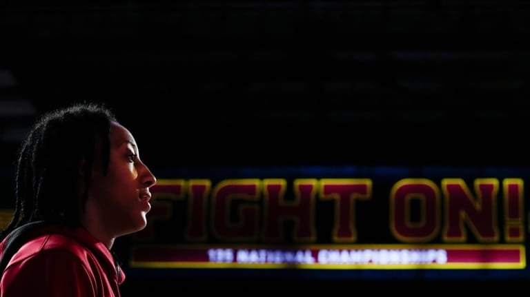 Southern California guard Aaliyah Gayles stands on the court before...