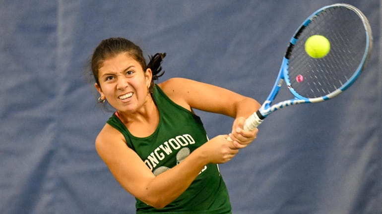 Longwood’s Victoria Matos during the NYSPHSAA girls tennis semifiinals in Schenectady,...
