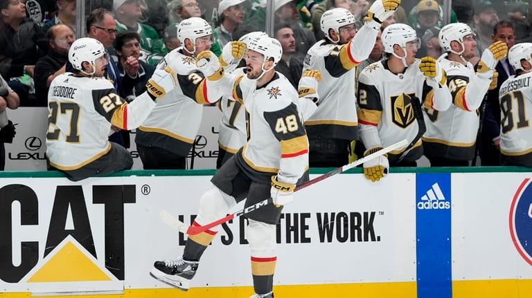 Vegas Golden Knights center Tomas Hertl (48) celebrates with the...