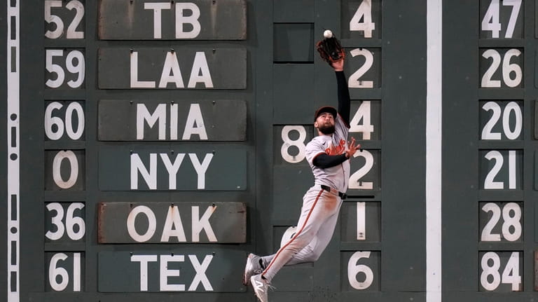 Baltimore Orioles outfielder Colton Cowser makes the catch on a...