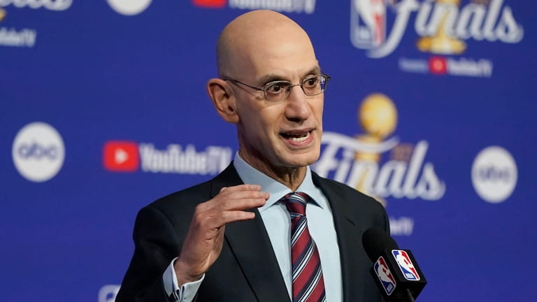 NBA Commissioner Adam Silver speaks at a news conference before...