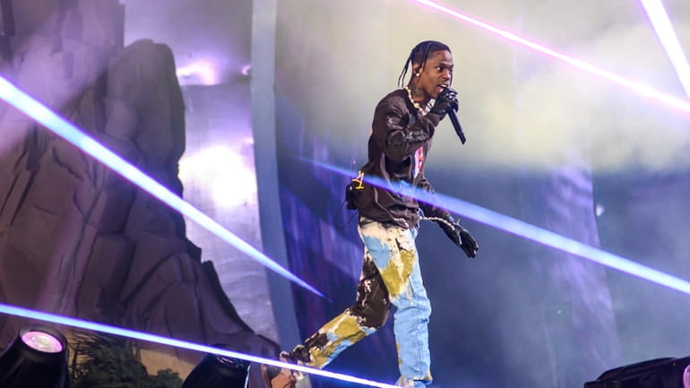 Travis Scott performs at Astroworld Festival in Houston in 2021, where...