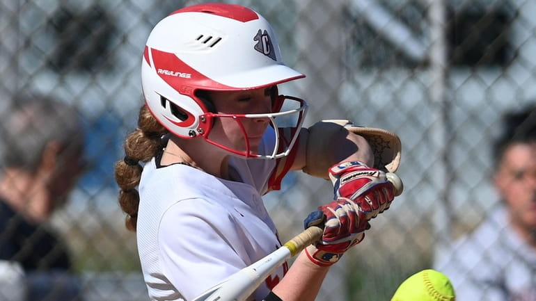 Oliva DeRose, Sachem East pitcher, connects for a single during...