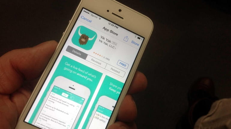The social networking app, Yik Yak, on a smartphone on...