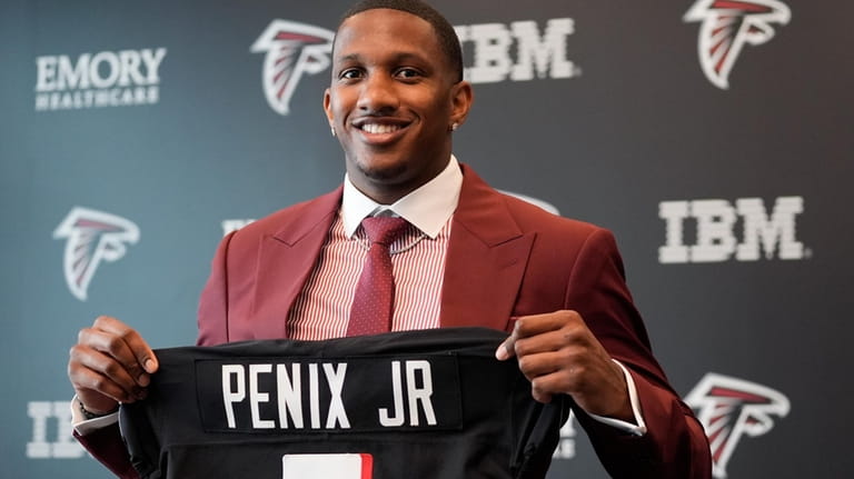 Atlanta Falcons first round draft choice quarterback Michael Penix Jr.,...