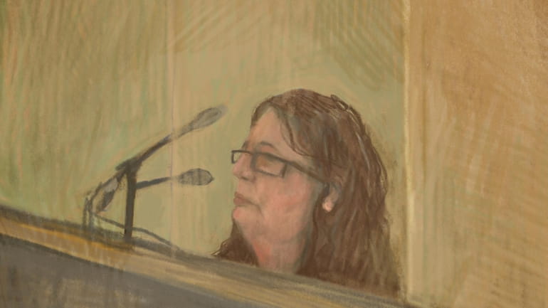 In this courtroom sketch, Erin Patterson appears in Latrobe Valley...