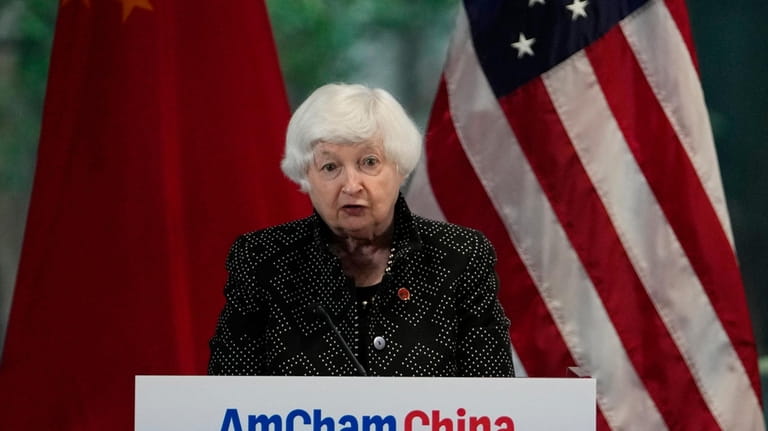 U.S. Treasury Secretary Janet Yellen delivers a speech during the...