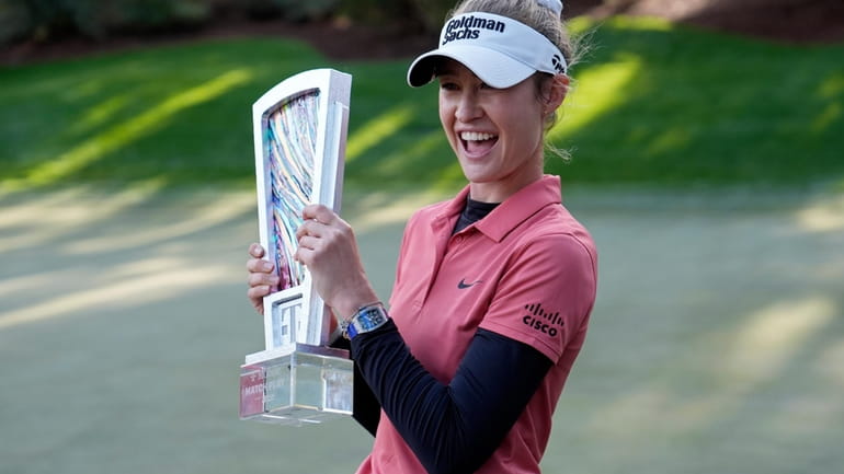 Nelly Korda celebrates after winning the LPGA T-Mobile Match Play...