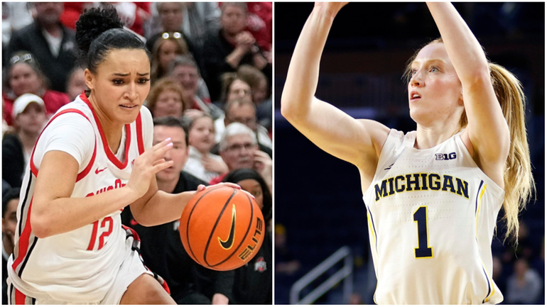 Ohio State's Celeste Taylor, left, and Michigan's Lauren Hansen.