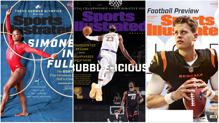 Sports Illustrated covers featuring Simone Biles, LeBron James and Joe...