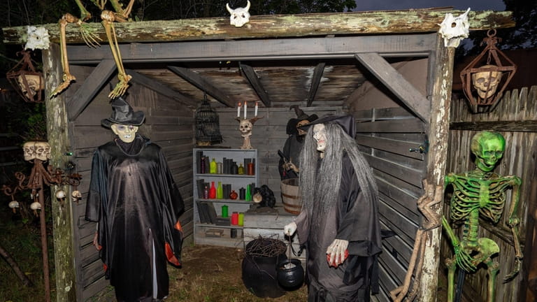 A frightening scene for Halloween at the Darkside Haunted House in...
