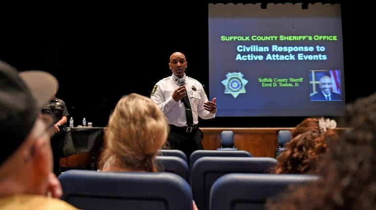 Suffolk County Sheriff Errol D. Toulon Jr., speaks during an...