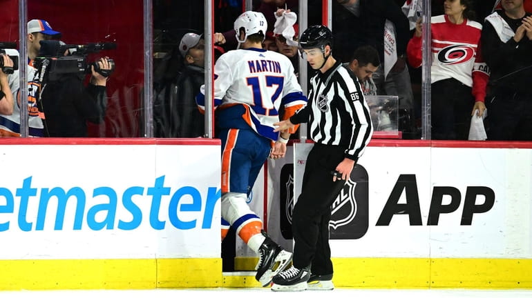 Matt Martin leaves the ice during the third period of Game...