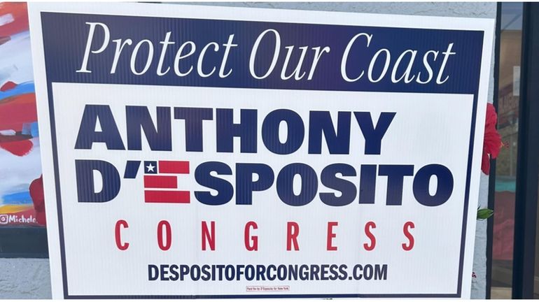 A sign outside Rep. Anthony D'Esposito's campaign office.