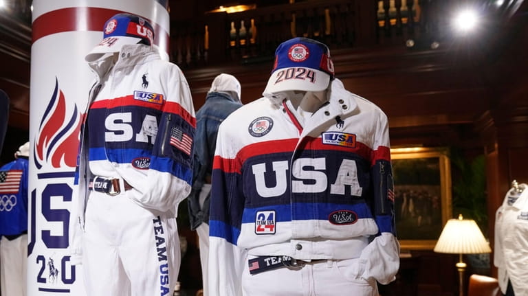 Team USA Paris Olympics attire is displayed at Ralph Lauren...