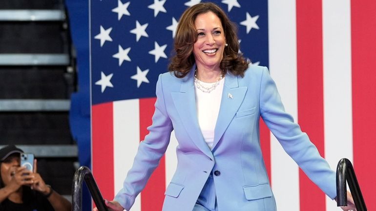 Vice President Kamala Harris arrives to speak during a campaign...