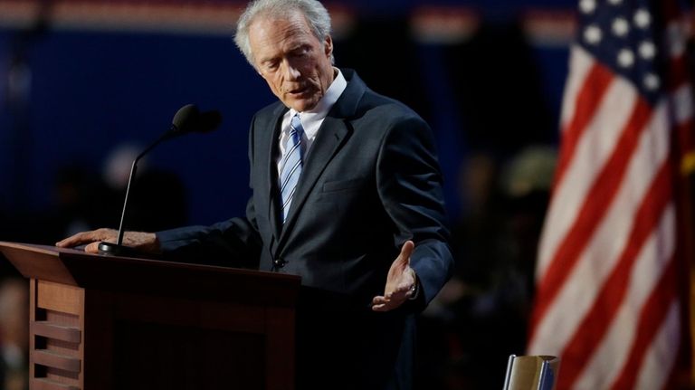 Actor and director Clint Eastwood speaks to an empty chair...