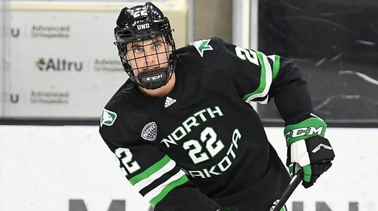 Shane Pinto appears for the University of North Dakota.