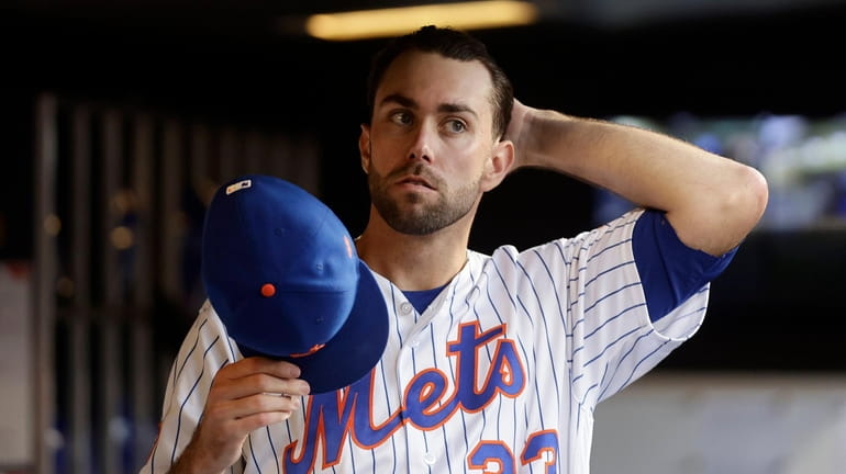 David Peterson of the Mets looks on before a game against...