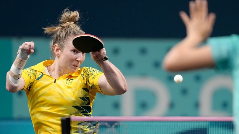 Australia's Melissa Tapper plays against South Korea's Shin Yubin during...