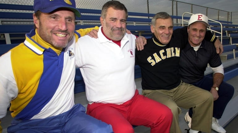 Suffolk County high school football coaching legends, from left: Tom...