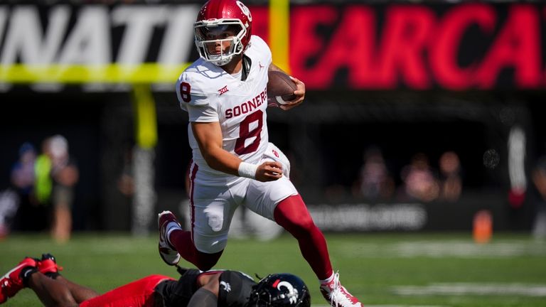 Oklahoma quarterback Dillon Gabriel (8) runs with the ball as...