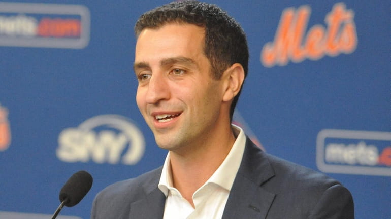 David Stearns, newly named Mets president of baseball operations, speaks during...