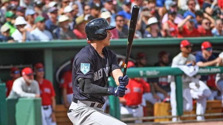 Yankees Tyler Wade knocks a double in the 2nd inning...