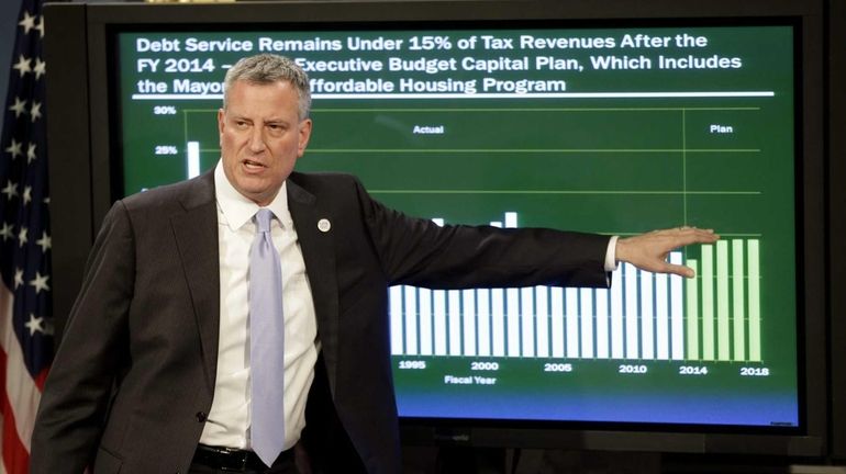 Mayor Bill de Blasio presents the 2015 city budget at...