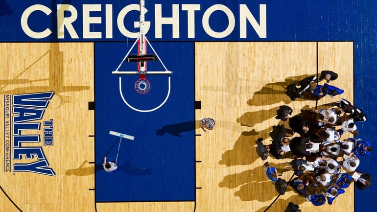 Creighton takes a timeout during the second half of an...