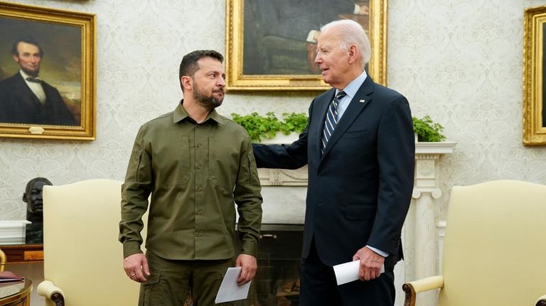 President Joe Biden meets with Ukrainian President Volodymyr Zelenskyy in...