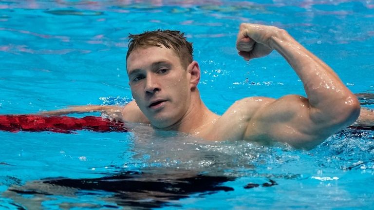 Ryan Murphy reacts after winning the Men's 100 backstroke finals,...