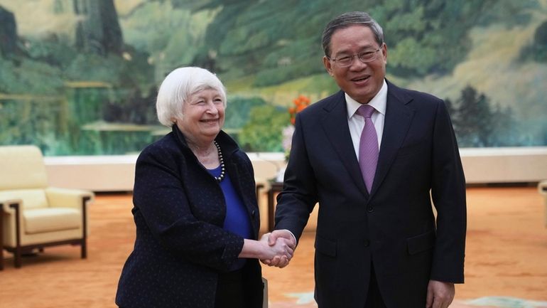 U.S. Treasury Secretary Janet Yellen, left, meets Chinese Premier Li...