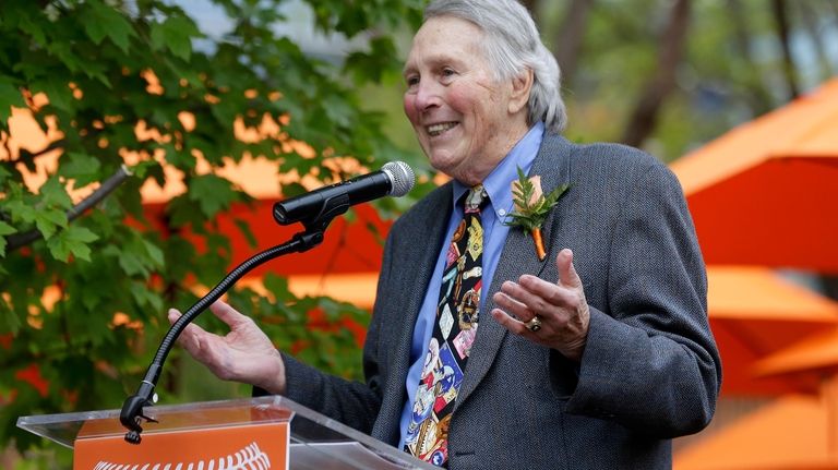 Former Baltimore Orioles third baseman Brooks Robinson speaks during a...