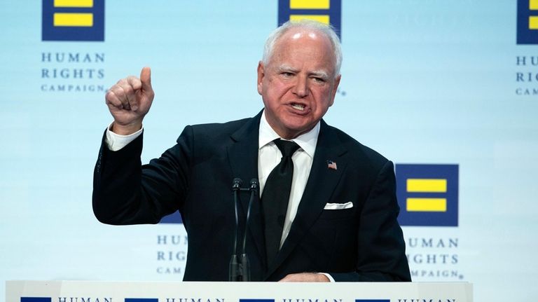 Democratic vice presidential candidate Minnesota Gov. Tim Walz speaks during...