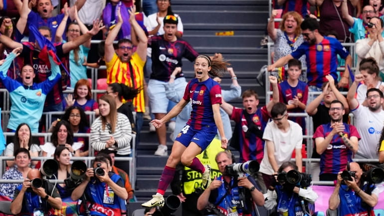 Barcelona's Aitana Bonmati celebrates scoring her side's first goal during...