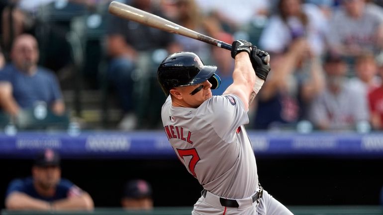 Boston Red Sox's Tyler O'Neill hits a two-run home run...