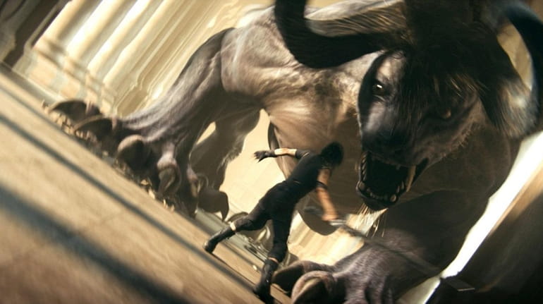 Confronting a monster  in Final Fantasy XV.